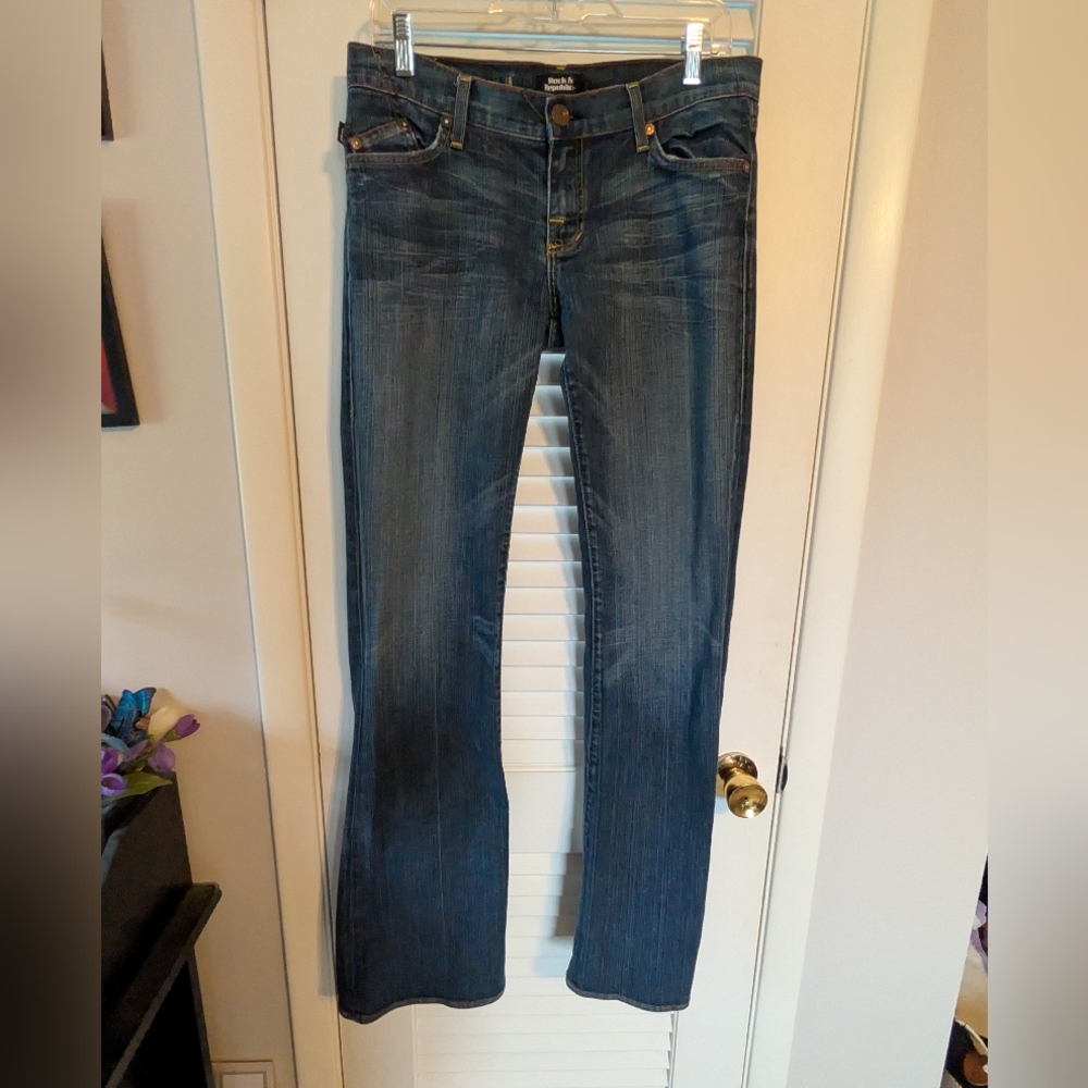 Rock & Republic Size 29 Denim Jeans Orange Embroidery Cute Flared